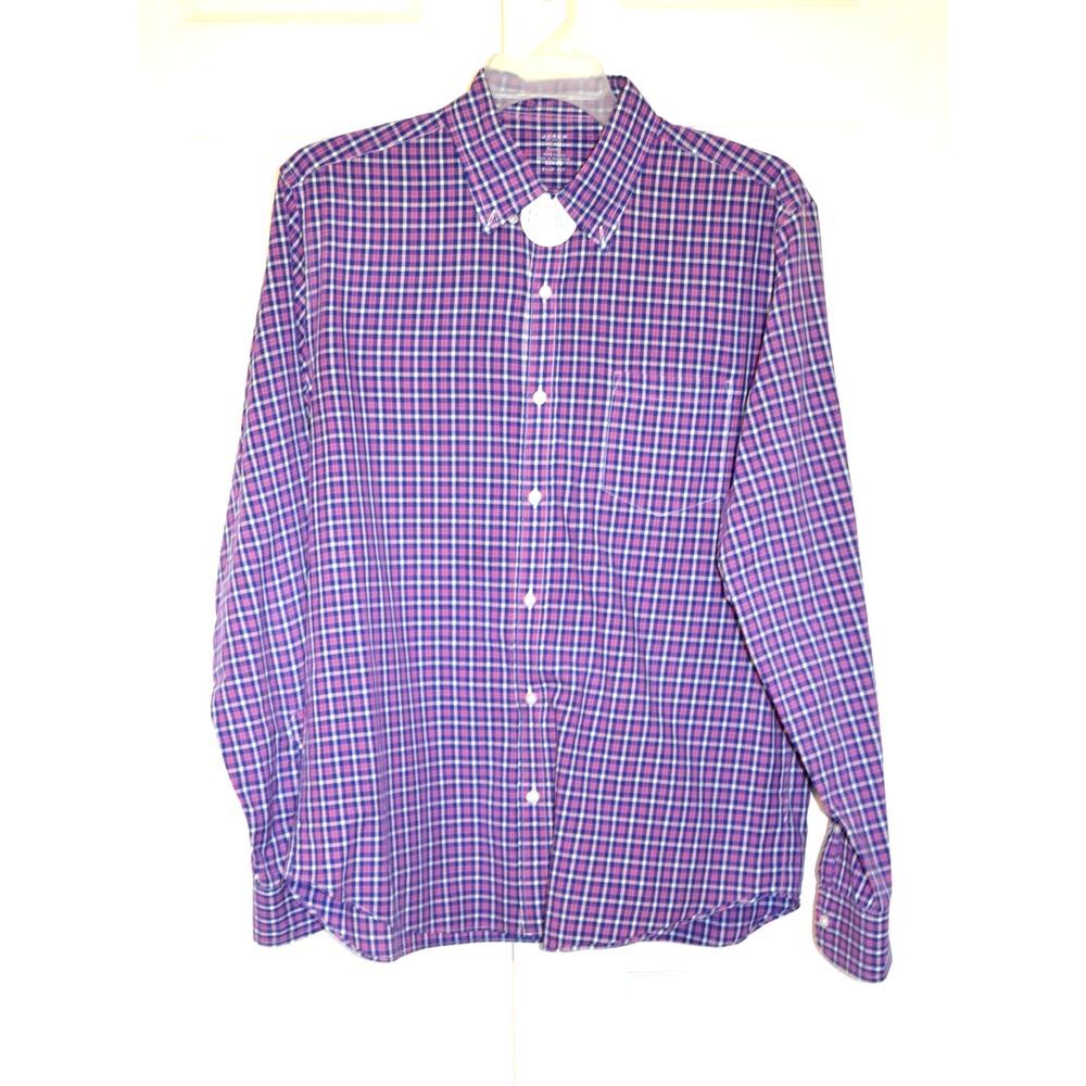 J Crew  Light Weight Dress Shirt Cotton Men's  L Slim Fit Blue &‎ Red Plaid